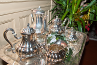 Tea silverware on silver platter