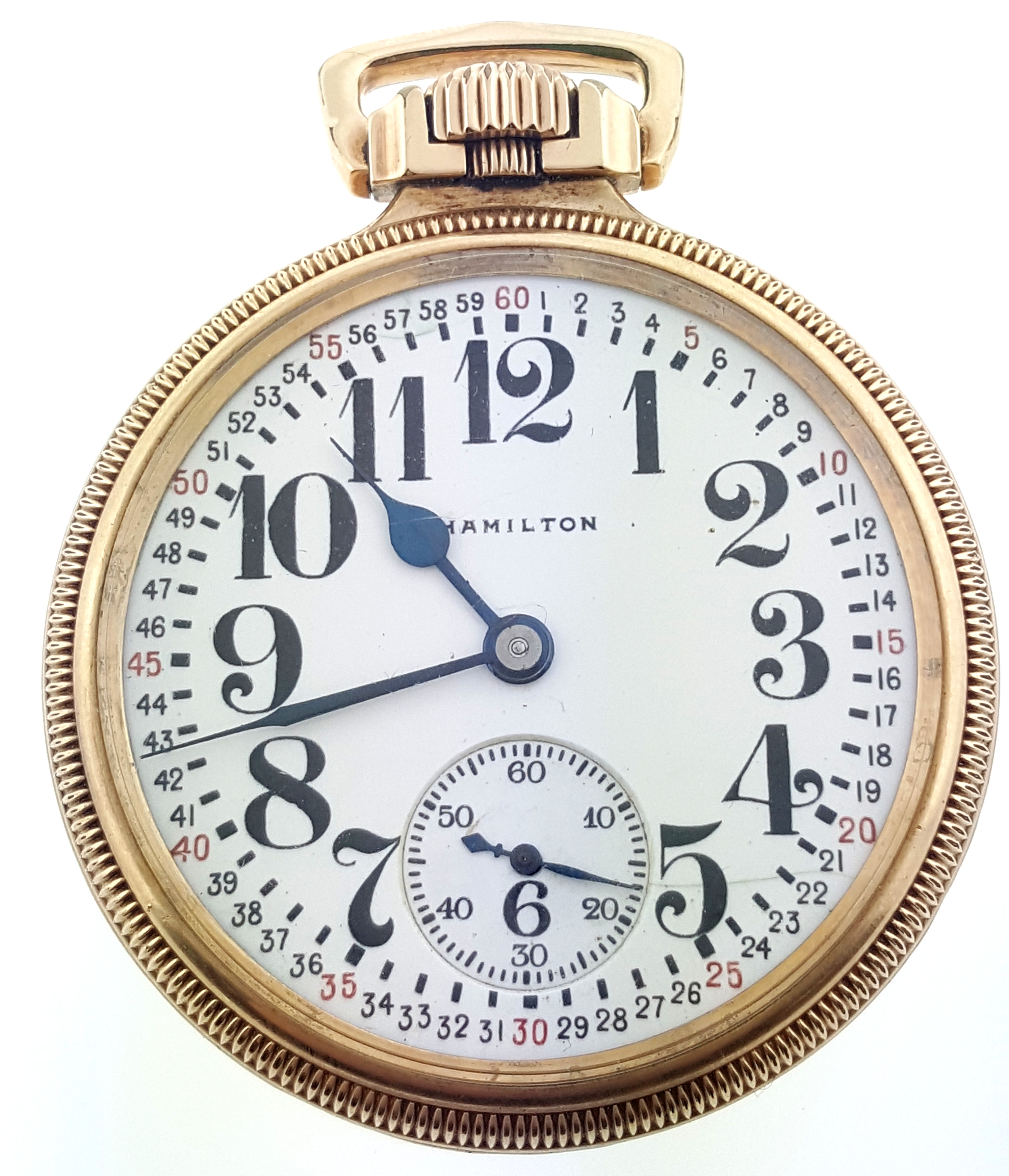 10k Gold Filled Hamilton 974 Railroad Pocket Watch Blind Mans dial 16