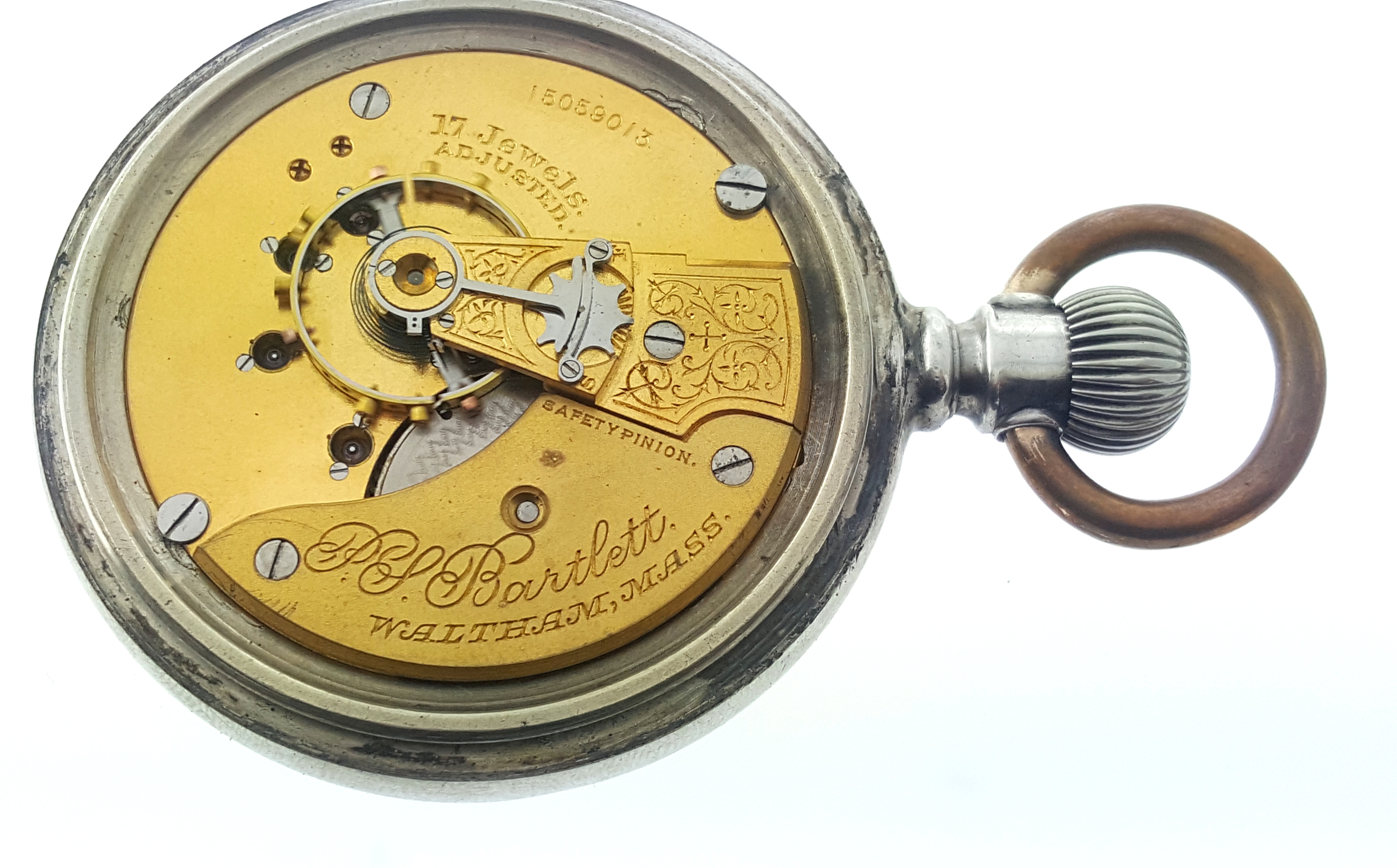 18s 1904 Waltham Bartlett 17j Pocket watch Fahys Coin Inlaid gold deer