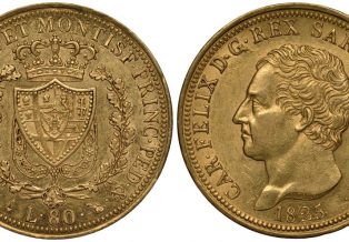 1822 Eagle Gold Lire Sardinia
