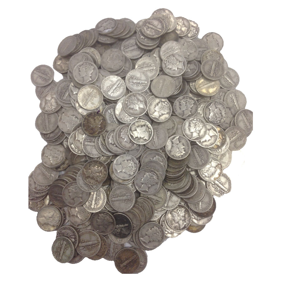 ダイム　408枚 Bag Of 1000 $100 Face Value 90% Silver Mercury Dimes Circulated