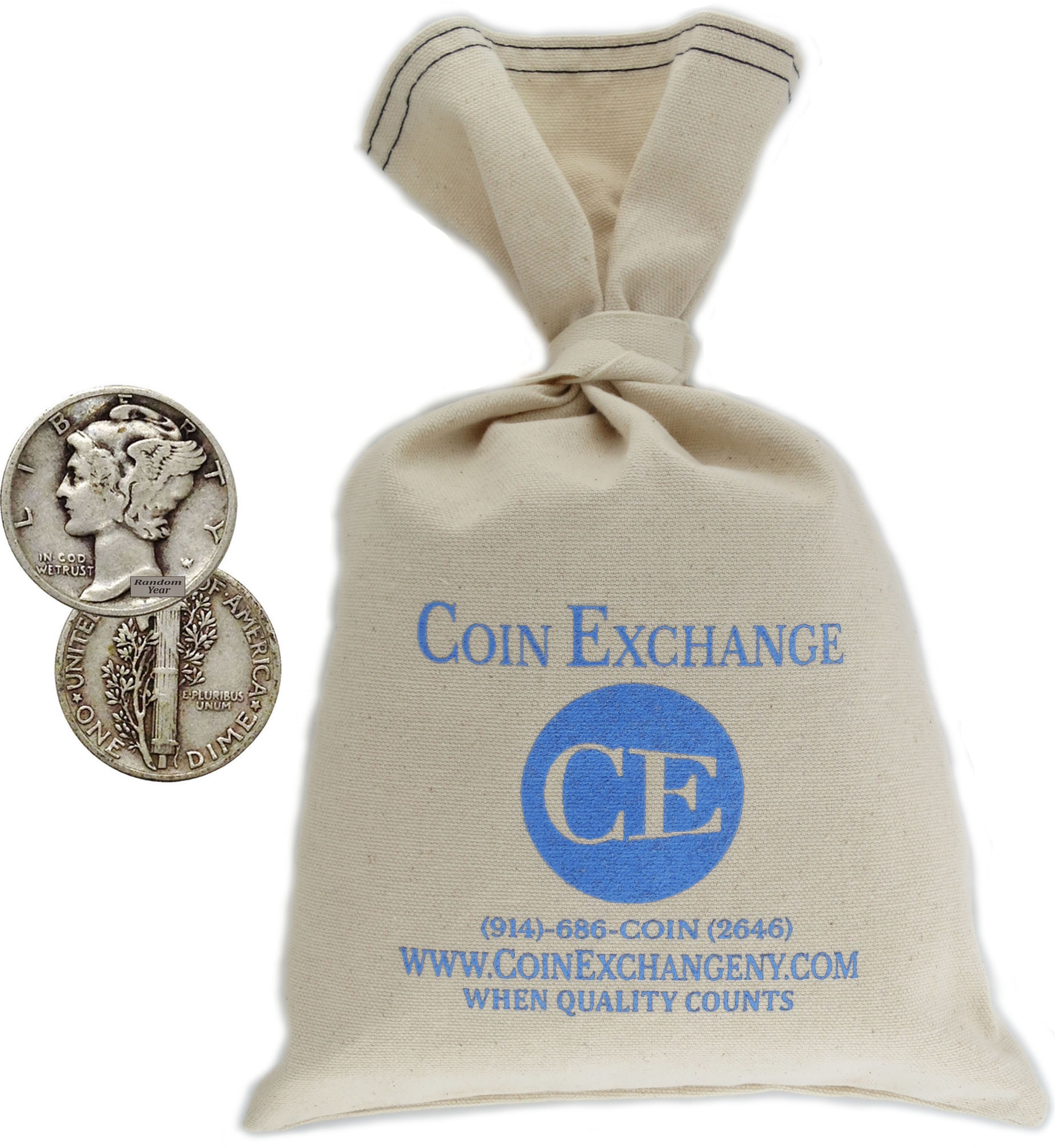 Bag Of 1000 100 Face Value 90 Silver Mercury Dimes Circulated Coins