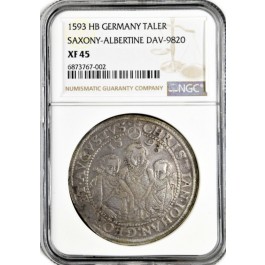 1593 HB German States Saxony Albertine Taler Silver DAV-9820 NGC XF45