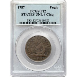 1787 Fugio Copper Cent STATES UNITED 4 Cinq PCGS F12 Circulated Coin
