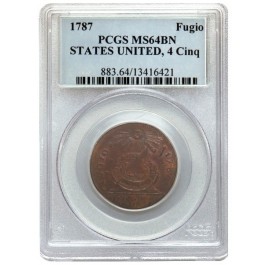 1787 Fugio Copper Cent STATES UNITED 4 Cinq PCGS MS64 BN