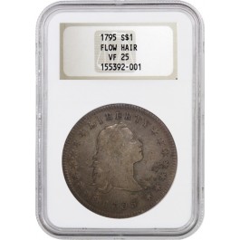 1795 $1 3 Leaves Flowing Hair Silver Dollar NGC VF25 Old Fat Holder