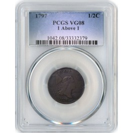 1797 1/2C Liberty Cap Half Cent 1 Above 1 PCGS VG08
