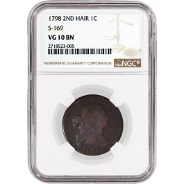 1798 Style 2 Hair 1C Draped Bust Large Cent S-169 NGC VG10 BN