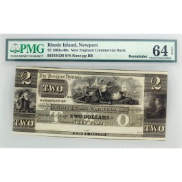 1800's $2 Rhode Island Newport New England Commerical Bank PMG Ch UNC 64 EPQ