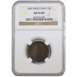 1804 Draped Bust Half Cent Spiked Chin Variety 1/2c NGC AU55