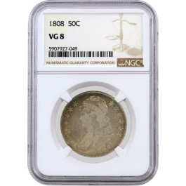 1808 1808/7 50C Capped Bust Half Dollar Overton O-101 8 Over 7 Overdate NGC VG8