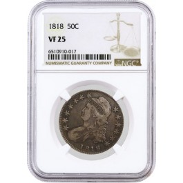1818 50C Capped Bust Silver Half Dollar NGC VF25 Very Fine Circulated Coin