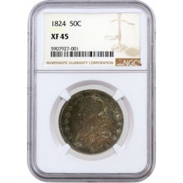 1824 50C Capped Bust Silver Half Dollar Overton O-110a 1824/4 Overdate NGC XF45