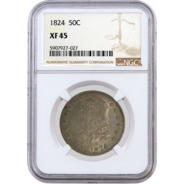 1824 50C Capped Bust Silver Half Dollar 1824/1 Overdate NGC XF45 