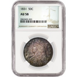 1831 50C Capped Bust Lettered Edge Silver Half Dollar NGC AU58 Toned