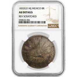 1832 GO MJ 8 Reales Silver Guanajuato Mexico NGC AU Details REV Scratched