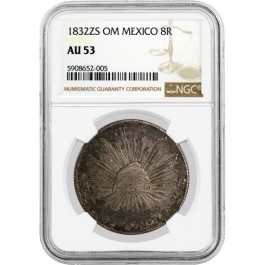 1832 ZS OM 8 Reales Silver Zacatecas Mexico First Republic NGC AU53 Coin