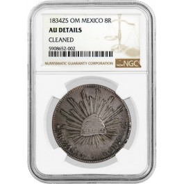 1834 ZS OM 8 Reales Silver Zacatecas First Republic NGC AU Details Cleaned Coin