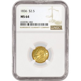 1836 $2.50 Classic Head Half Eagle Gold Script 8 NGC MS64 Brilliant Uncirculated