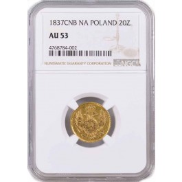 1837 CNB NA 20Z 20 Zlotych 3 Roubles Poland Gold NGC AU53 About Uncirculated