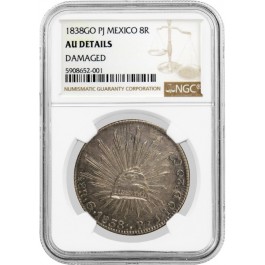 1838 GO PJ 8 Reales Silver Guanajuato First Republic NGC AU Details Damaged