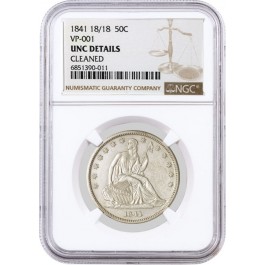 1841 18/18 50C Seated Liberty Half Dollar Silver VP-001 NGC UNC Details Cleaned 
