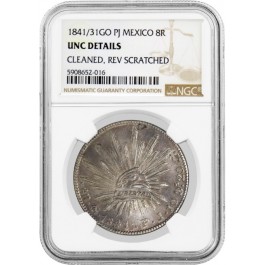 1841 1841/31 GO PJ 8 Reales Silver Guanajuato NGC UNC Details Cleaned Scratched