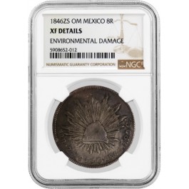 1846 ZS OM 8 Reales Silver Zacatecas Mexico NGC XF Details Environmental Damage