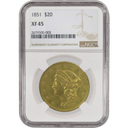 1851 $20 Liberty Head Double Eagle Gold Variety 1 NGC XF45