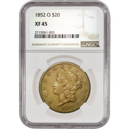 1852 O $20 Liberty Head Double Eagle Gold NGC XF45