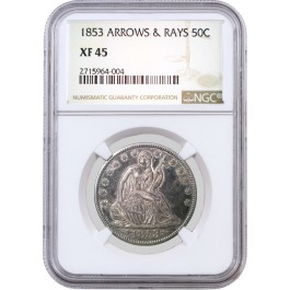 1853 Arrows & Rays 50C Seated Liberty Half Dollar NGC XF45