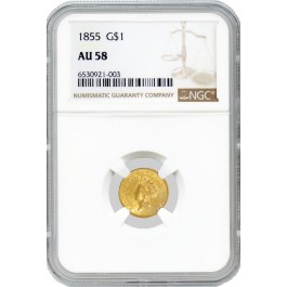 1855 $1 Indian Princess Head Gold Dollar Type 2 NGC AU58 About Uncirculated Coin