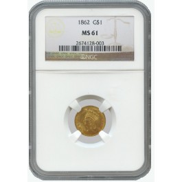 1862 $1 Indian Princess Head Gold Type 3 NGC MS61