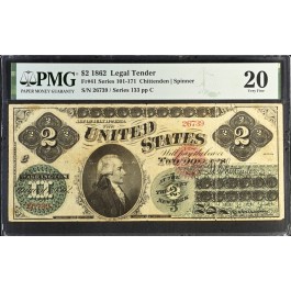 1862 $2 Legal Tender Note Deuce Fr#41 Series 101-171 PMG Very Fine 20 