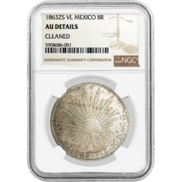 1863 ZS VL 8 Reales Silver Zacatecas Mexico First Republic NGC AU Detail Cleaned