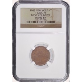 1863 Civil War Token NGC MS 62 BN Broas Pie Baker NY