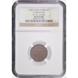 1863 H M Lane Civil War Token Graded XF45 BN by NGC