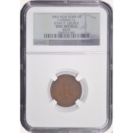 1863 New York NY John P Gruber NGC Uncirculated Details Civil War Token