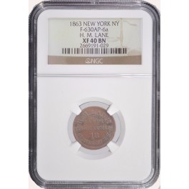 1863 H M Lane Civil War Token Graded XF40 BN by NGC