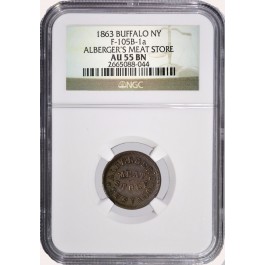 1863 Buffalo NY Alberger's Meat Store F-105B-1a NGC AU55 BN