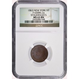 1863 New York NY Staudinger's F-630BS-2a NGC MS63 BN