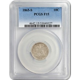 1865 S 10C Seated Liberty Dime Silver PCGS F15 Key Date Coin