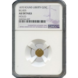 1870 California Fractional Gold Round Liberty BG-835 NGC AU Details