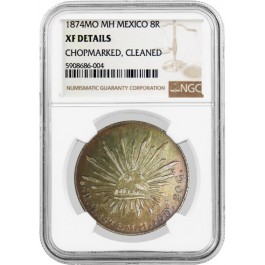 1874 MO MH 8 Reales Silver Mexico City NGC XF Details Chopmarked Cleaned Coin