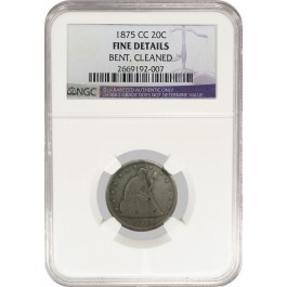 1875 CC Seated Liberty 20 cent Silver NGC Fine Details Bent & Cleaned 