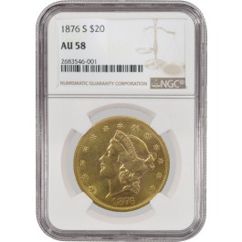 1876 S $20 Liberty Head Double Eagle Gold Variety 2 NGC AU58