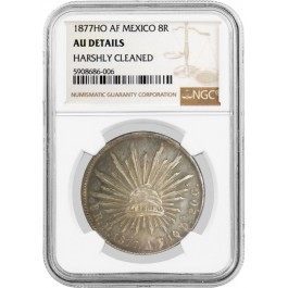 1877 HO AF 8 Reales Silver Hermosillo Mexico NGC AU Details Harshly Cleaned Coin
