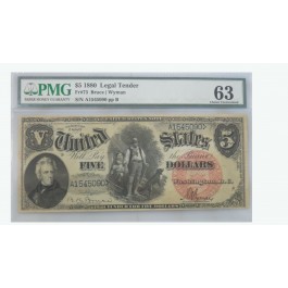 Series of 1880 $5 Legal Tender Federal Bank Note Fr#73 PMG CH Uncirculated 63