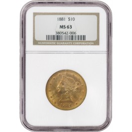 1881 $10 Liberty Head Gold NGC MS63