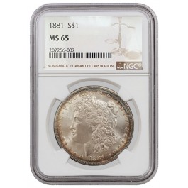 1881 $1 Morgan Silver Dollar NGC MS65 Rainbow Tone